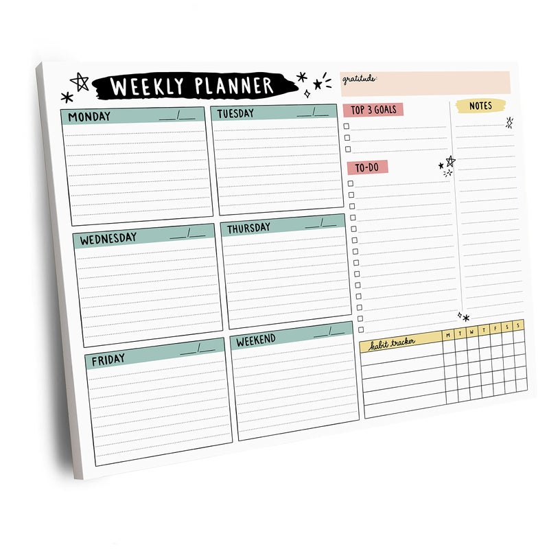 Carousel Greetings Weekly Planner Pad, 52 Letter Size Tear Off Sheets, 8.5    x 11    Undated Calendar Weekly Desk Planner Notepad, Daily Schedule Priorities To Do List for Week (Style 4) - Image 1